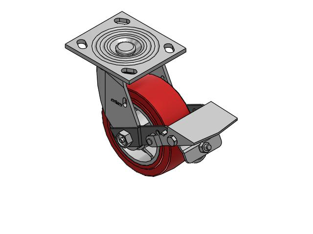 4 Series 2 Inch Wide Top Plate Swivel Caster Caster with 5 x 2 Polyurethane HI-TECH Wheel and Tread Lock Brake