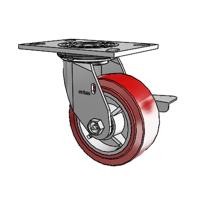 4 Series 2 Inch Wide Top Plate Swivel Caster Caster with 5 x 2 Polyurethane HI-TECH Wheel and Side Lock Brake