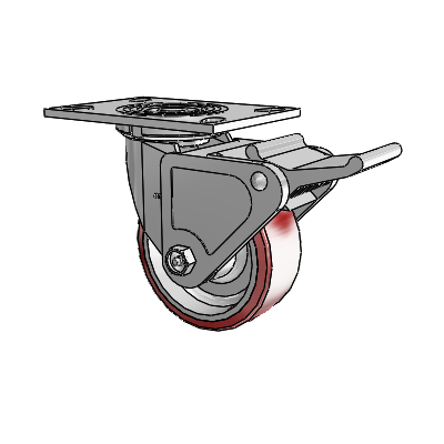 4 Series 2 Inch Wide Top Plate Swivel Caster Caster with 5 x 2 Moldon Polyurethane (Aluminum Core) Wheel and Tech Lock Brake