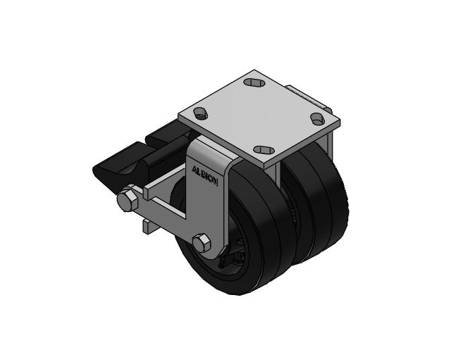 115 Series Top Plate Rigid Black tread on black enamel core Caster with 5 x 2 MR - Moldon Rubber (Cast Iron Core) Wheel and Poly Lock Integrated Brake