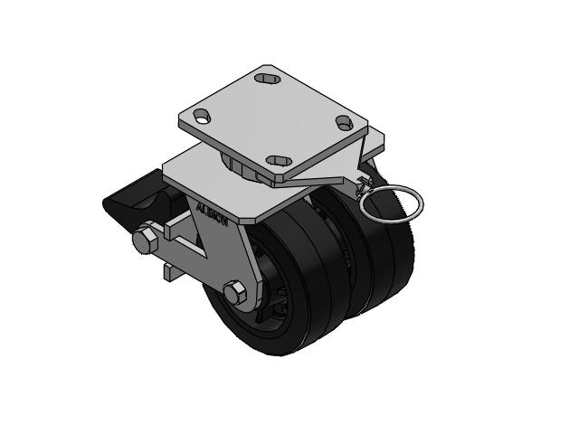 115 Series Top Plate Swivel Black tread on black enamel core Caster with 5 x 2 MR - Moldon Rubber (Cast Iron Core) Wheel and Poly Lock Integrated Brake
