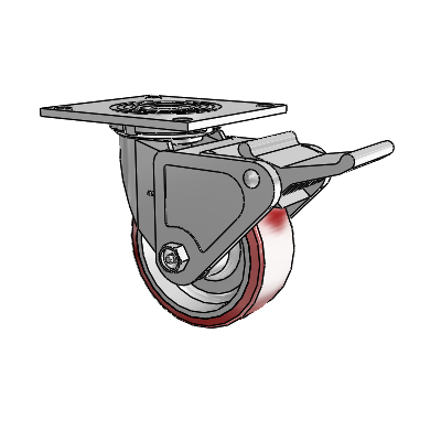 4 Series 2 Inch Wide Top Plate Swivel Caster Caster with 5 x 2 Moldon Polyurethane (Aluminum Core) Wheel and Tech Lock Brake