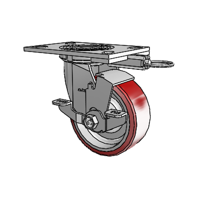 4 Series 2 Inch Wide Top Plate Swivel Caster Caster with 5 x 2 Moldon Polyurethane (Aluminum Core) Wheel and Top Lock Brake