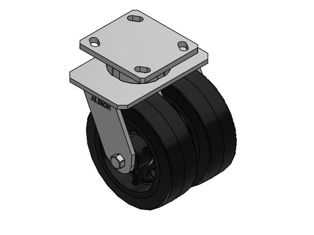 115 Series Top Plate Swivel Black tread on black enamel core Caster with 6 x 2 MR - Moldon Rubber (Cast Iron Core) Wheel
