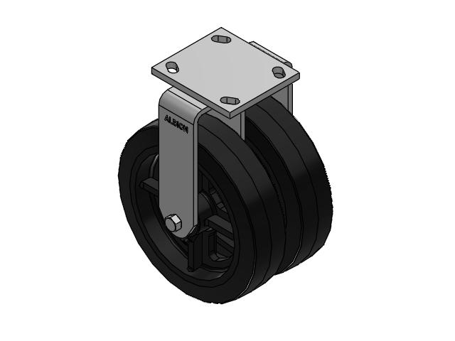 115 Series Top Plate Rigid Black tread on black enamel core Caster with 8 x 2 MR - Moldon Rubber (Cast Iron Core) Wheel