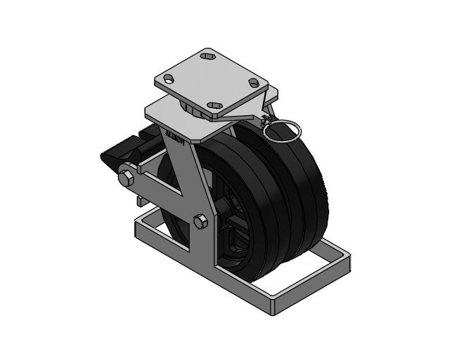 115 Series Top Plate Swivel Black tread on black enamel core Caster with 8 x 2 MR - Moldon Rubber (Cast Iron Core) Wheel and Poly Lock Integrated Brake