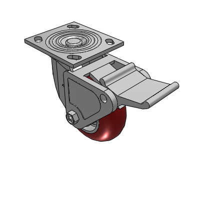4 Series 2 Inch Wide Top Plate Swivel Caster with 5 x 2 CG Max Maroon Wheel and Tech Lock Brake