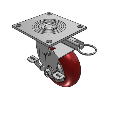 4 Series 2 Inch Wide Top Plate Swivel Caster with 5 x 2 CG Max Maroon Wheel and Top Lock Brake