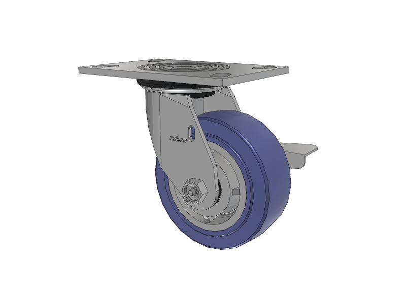 4 Series 2 Inch Wide Top Plate Swivel Caster with 5 x 2 HydroTech (Flat) Wheel and Side Lock Brake