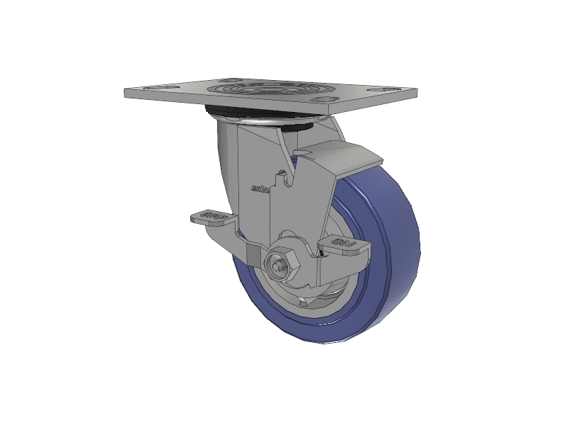 4 Series 2 Inch Wide Top Plate Swivel Caster with 5 x 2 HydroTech (Flat) Wheel and Top Lock Brake