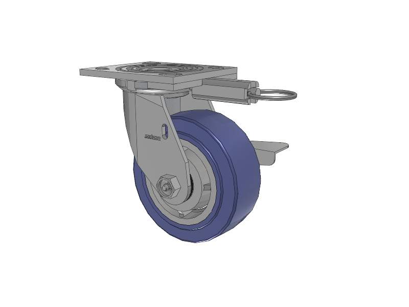 4 Series 2 Inch Wide Top Plate Swivel Caster with 5 x 2 HydroTech (Flat) Wheel and Side Lock Brake