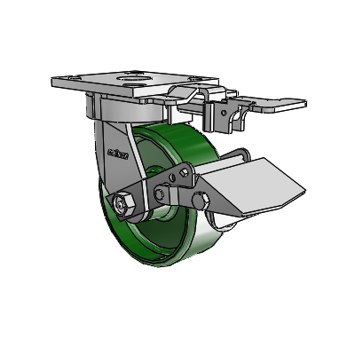 4 Series Kingpinless Casters Top Plate Swivel Caster with 5 x 2 Cast Iron wheel and Tread Lock Brake