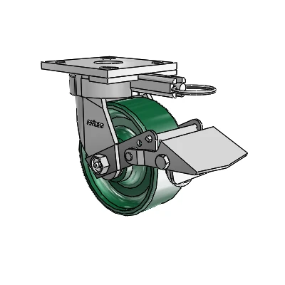 4 Series Kingpinless Casters Top Plate Swivel Caster with 5 x 2 Forged Steel wheel and Tread Lock Brake
