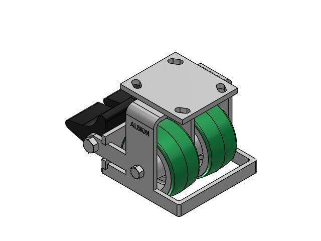 115 Series Top Plate Rigid Green tread on aluminum core Caster with 4 x 2 PD - Polyurethane (Aluminum Core) Wheel and Poly Lock Integrated Brake