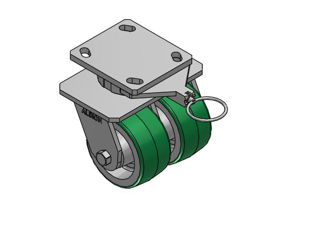 115 Series Top Plate Swivel Green tread on aluminum core Caster with 4 x 2 PD - Polyurethane (Aluminum Core) Wheel