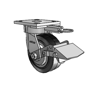4 Series Kingpinless Casters Top Plate Swivel Caster with 5 x 2 Performa Rubber (Flat/Black) wheel and Tread Lock Brake