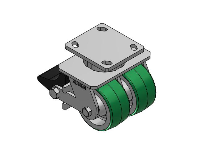 115 Series Top Plate Swivel Green tread on aluminum core Caster with 4 x 2 PD - Polyurethane (Aluminum Core) Wheel and Poly Lock Integrated Brake