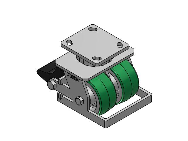 115 Series Top Plate Swivel Green tread on aluminum core Caster with 4 x 2 PD - Polyurethane (Aluminum Core) Wheel and Poly Lock Integrated Brake
