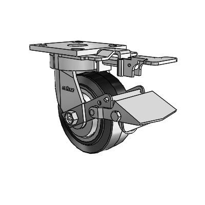 4 Series Kingpinless Casters Top Plate Swivel Caster with 5 x 2 Performa Rubber (Flat/Black) wheel and Tread Lock Brake