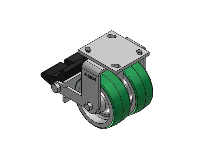 115 Series Top Plate Rigid Green tread on aluminum core Caster with 5 x 2 PD - Polyurethane (Aluminum Core) Wheel and Poly Lock Integrated Brake