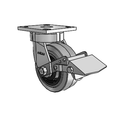 4 Series Kingpinless Casters Top Plate Swivel Caster with 5 x 2 Performa Rubber (Flat/Conductive) wheel and Tread Lock Brake