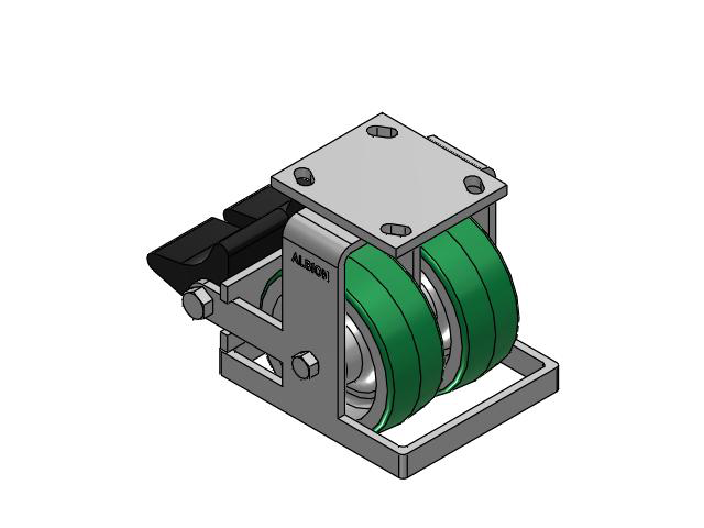 115 Series Top Plate Rigid Green tread on aluminum core Caster with 5 x 2 PD - Polyurethane (Aluminum Core) Wheel and Poly Lock Integrated Brake