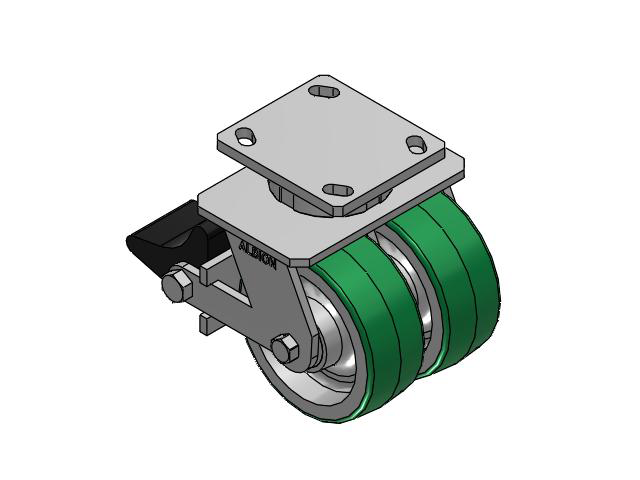 115 Series Top Plate Swivel Green tread on aluminum core Caster with 5 x 2 PD - Polyurethane (Aluminum Core) Wheel and Poly Lock Integrated Brake