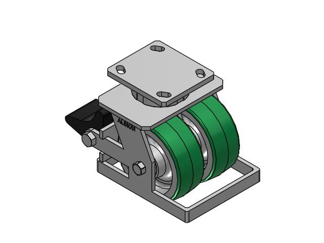 115 Series Top Plate Swivel Green tread on aluminum core Caster with 5 x 2 PD - Polyurethane (Aluminum Core) Wheel and Poly Lock Integrated Brake