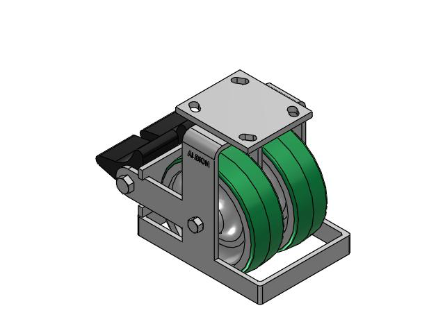 115 Series Top Plate Rigid Green tread on aluminum core Caster with 6 x 2 PD - Polyurethane (Aluminum Core) Wheel and Poly Lock Integrated Brake