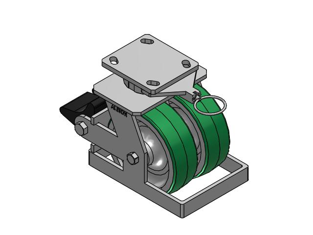 115 Series Top Plate Swivel Green tread on aluminum core Caster with 6 x 2 PD - Polyurethane (Aluminum Core) Wheel and Poly Lock Integrated Brake