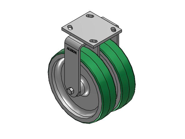 115 Series Top Plate Rigid Green tread on aluminum core Caster with 8 x 2 PD - Polyurethane (Aluminum Core) Wheel