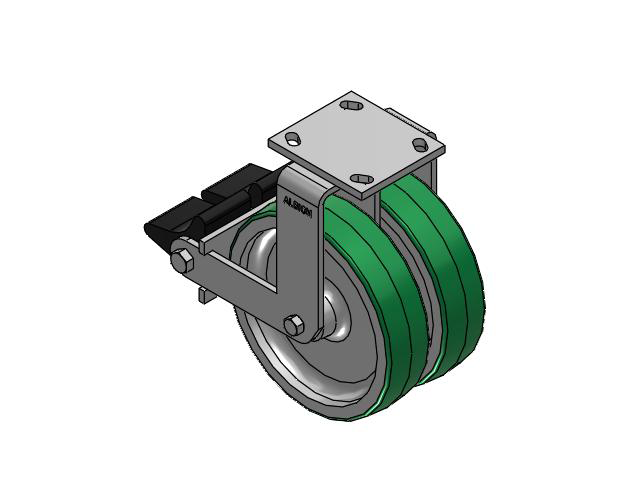 115 Series Top Plate Rigid Green tread on aluminum core Caster with 8 x 2 PD - Polyurethane (Aluminum Core) Wheel and Poly Lock Integrated Brake
