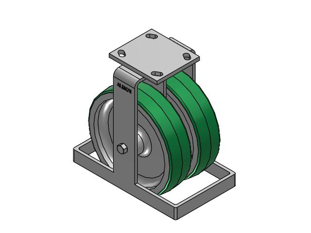 115 Series Top Plate Rigid Green tread on aluminum core Caster with 8 x 2 PD - Polyurethane (Aluminum Core) Wheel