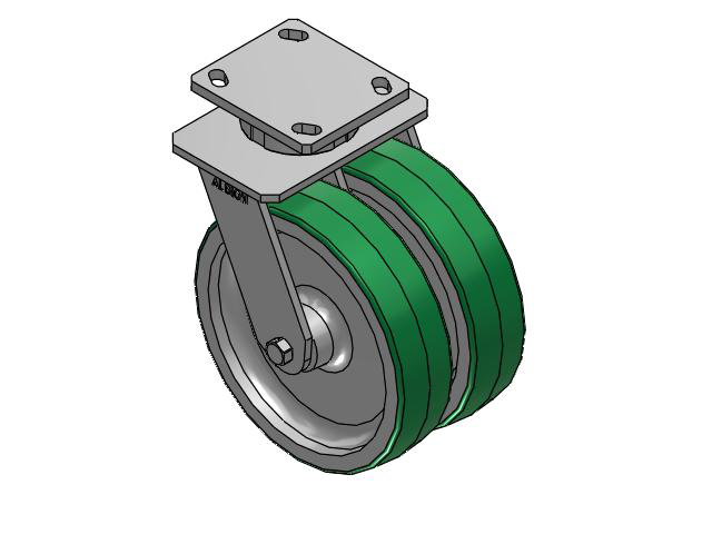 115 Series Top Plate Swivel Green tread on aluminum core Caster with 8 x 2 PD - Polyurethane (Aluminum Core) Wheel