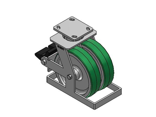 115 Series Top Plate Swivel Green tread on aluminum core Caster with 8 x 2 PD - Polyurethane (Aluminum Core) Wheel and Poly Lock Integrated Brake