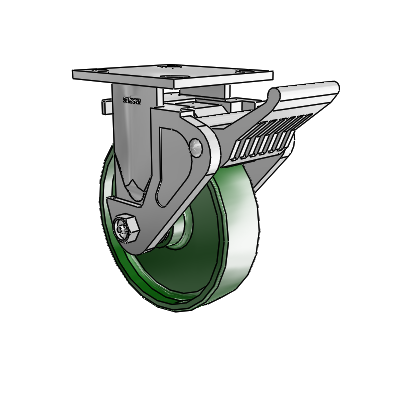 4 Series 1 1/2" Casters Top Plate Rigid Zinc with 6 x 1.5 Cast Iron Wheel and Tech Lock Brake