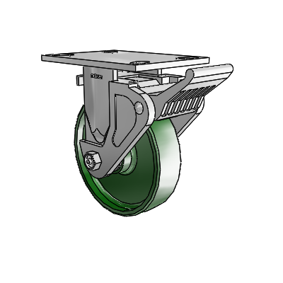 4 Series 1 1/2" Casters Top Plate Rigid Zinc with 6 x 1.5 Cast Iron Wheel and Tech Lock Brake