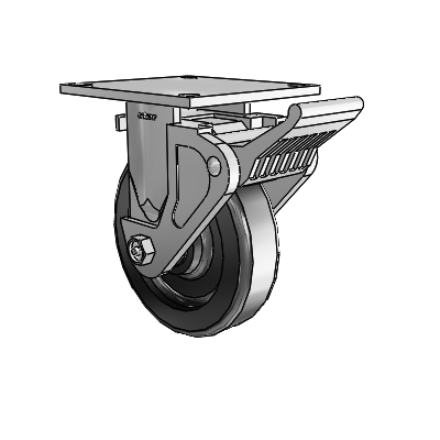 Roulettes série 4 de 1 1/2", plaque supérieure rigide en zinc, avec roue phénolique de 6 x 1,5 et frein Tech Lock