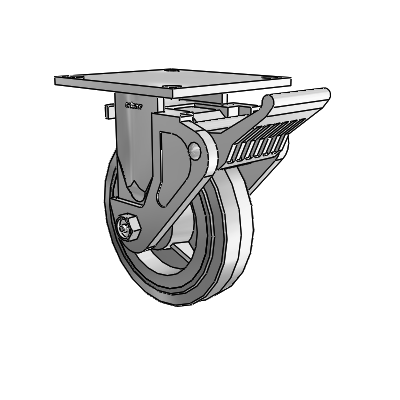 4 Series 1 1/2" Casters Top Plate Rigid Zinc with 6 x 1.5 Performa Rubber (Flat/Grey) Wheel and Tech Lock Brake