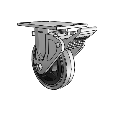 4 Series 1 1/2" Casters Top Plate Rigid Zinc with 6 x 1.5 Performa Rubber (Flat/Conductive) Wheel and Tech Lock Brake
