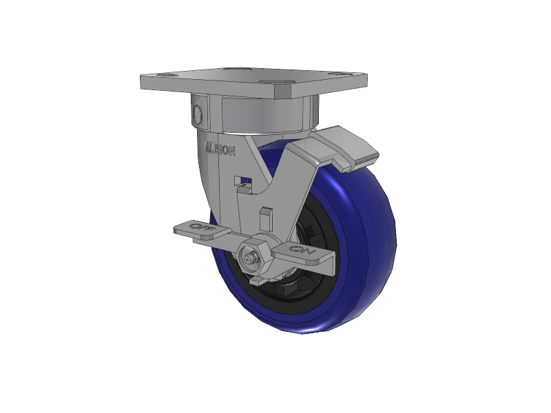 120 Series Top Plate Swivel Caster with 5 x 2 Blue Tread on Grey Polypropylene Core EG - Eagle Polyurethane (Polypropylene Core) Wheel and Stainless Steel Face Brake