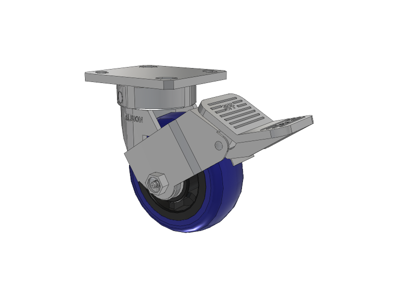 120 Series Top Plate Swivel Caster with 5 x 2 Blue Tread on Grey Polypropylene Core EG - Eagle Polyurethane (Polypropylene Core) Wheel and Stainless Steel Face Brake