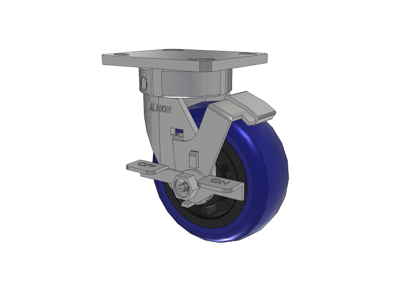 120 Series Top Plate Swivel Caster with 5 x 2 Blue Tread on Grey Polypropylene Core EG - Eagle Polyurethane (Polypropylene Core) Wheel and Stainless Steel Face Brake