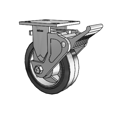 Série 4 : roulettes de 2 pouces de large, roulettes rigides à plaque supérieure, équipées de roues en caoutchouc Performa 6 x 2 (plates/noires) et d'un frein Tech Lock