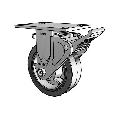 4 Series 2 Inch Wide Casters Top Plate Rigid Caster with 6 x 2 Performa Rubber (Flat/Black) Wheel and Tech Lock Brake