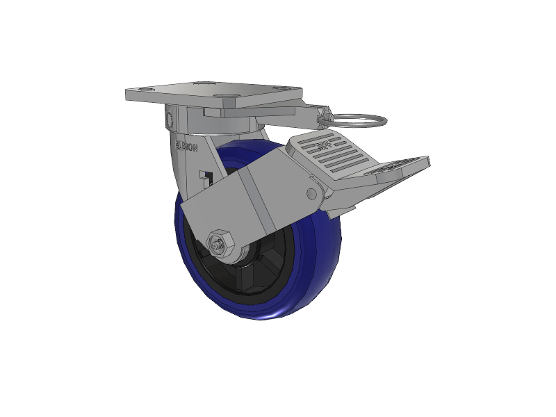 120 Series Top Plate Swivel Caster with 6 x 2 Blue Tread on Grey Polypropylene Core EG - Eagle Polyurethane (Polypropylene Core) Wheel and Stainless Steel Face Brake