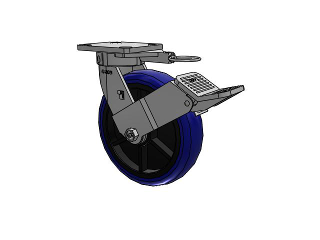 120 Series Top Plate Swivel Caster with 8 x 2 Blue Tread on Grey Polypropylene Core EG - Eagle Polyurethane (Polypropylene Core) Wheel and Stainless Steel Face Brake