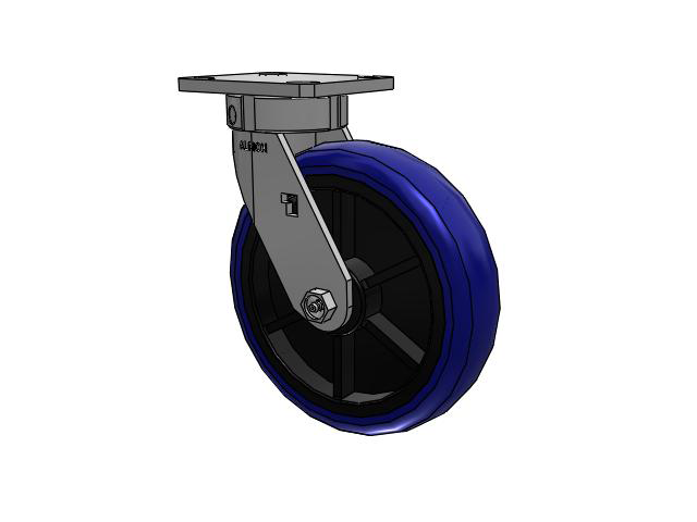 120 Series Top Plate Swivel Caster with 8 x 2 Blue Tread on Grey Polypropylene Core EG - Eagle Polyurethane (Polypropylene Core) Wheel