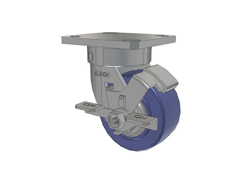 120 Series Top Plate Swivel Caster with 4 x 2 Blue HF - HydroTech (Flat) Wheel and Stainless Steel Face Brake