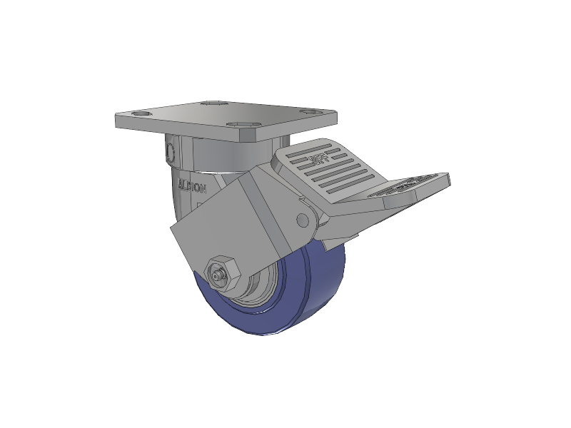 120 Series Top Plate Swivel Caster with 4 x 2 Blue HF - HydroTech (Flat) Wheel and Stainless Steel Face Brake